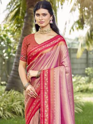 Sangam prints pink silk woven work festival saree 2