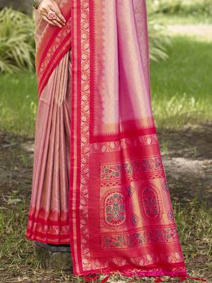 Sangam prints pink silk woven work festival saree 3