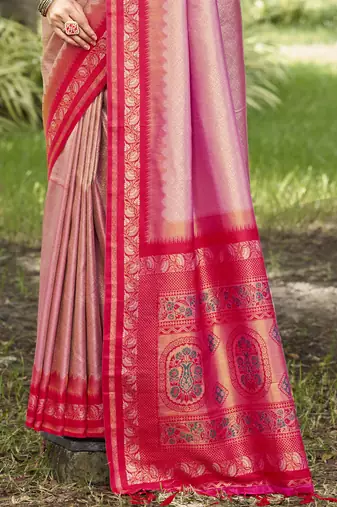 Sangam prints pink silk woven work festival saree