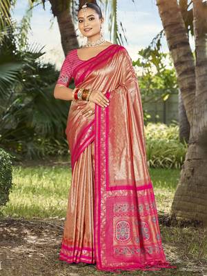Sangam prints peach silk woven work festival saree 1