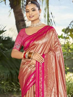 Sangam prints peach silk woven work festival saree 2
