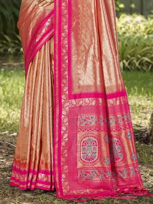 Sangam prints peach silk woven work festival saree 3