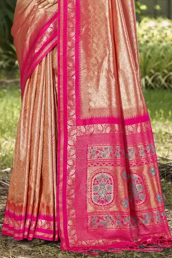 Sangam prints peach silk woven work festival saree