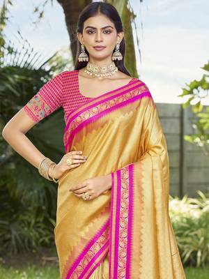 Sangam prints yellow silk woven work festival saree 2