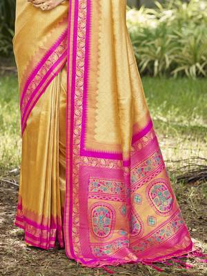 Sangam prints yellow silk woven work festival saree 3