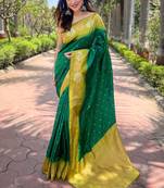 Green zari woven soft silk women's saree with blouse piece