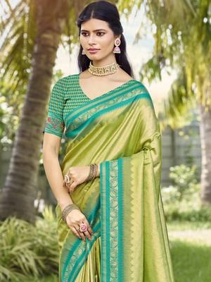 Sangam prints light green silk woven work festival saree 2
