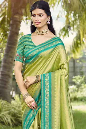 Sangam prints light green silk woven work festival saree
