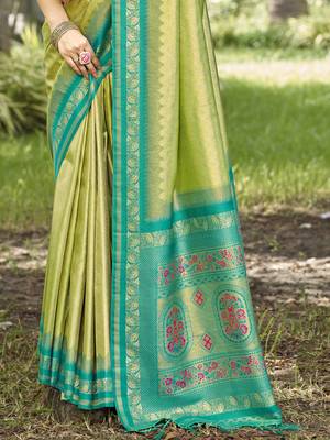 Sangam prints light green silk woven work festival saree 3
