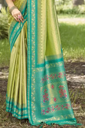 Sangam prints light green silk woven work festival saree