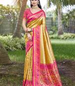 Sangam prints yellow silk woven work festival saree