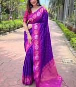 Purple zari woven soft silk women's saree with blouse piece