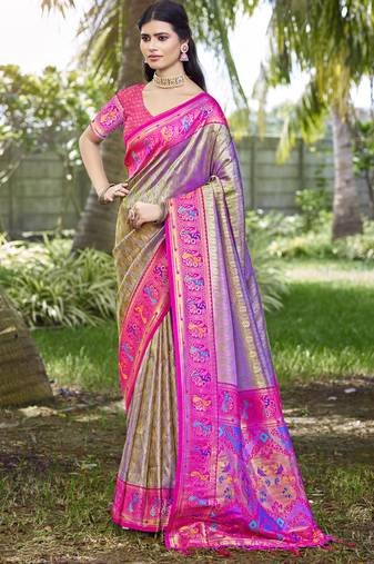 Sangam prints grey silk woven work festival saree