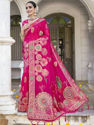 Sangam prints rani silk woven work festival saree 1