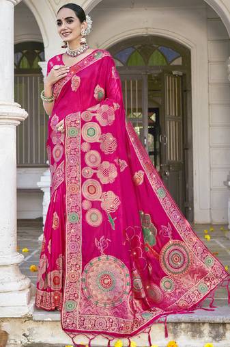 Sangam prints rani silk woven work festival saree