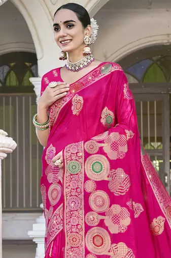 Sangam prints rani silk woven work festival saree