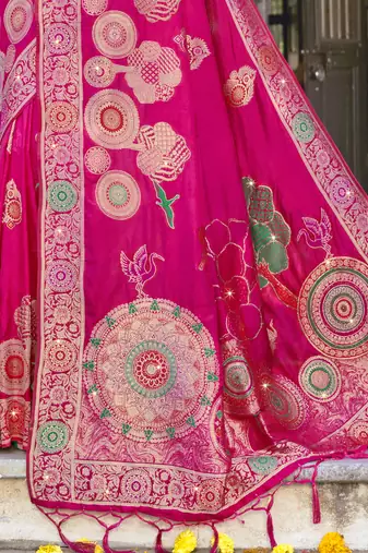 Sangam prints rani silk woven work festival saree