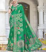 Sangam prints green silk woven work festival saree