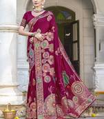 Sangam prints magenta silk woven work festival saree