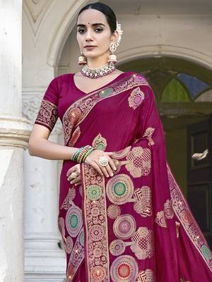 Sangam prints magenta silk woven work festival saree 2