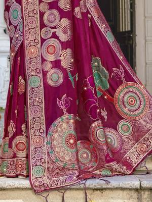 Sangam prints magenta silk woven work festival saree 3