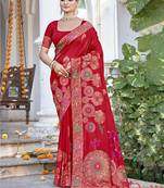 Sangam prints red silk woven work festival saree