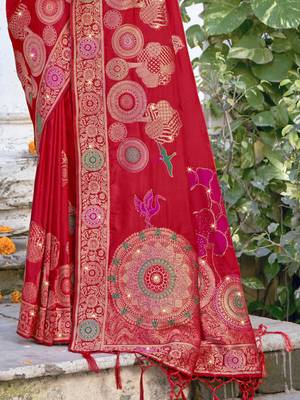 Sangam prints red silk woven work festival saree 3