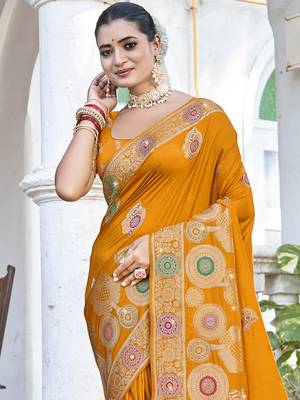 Sangam prints mustard silk woven work festival saree 2
