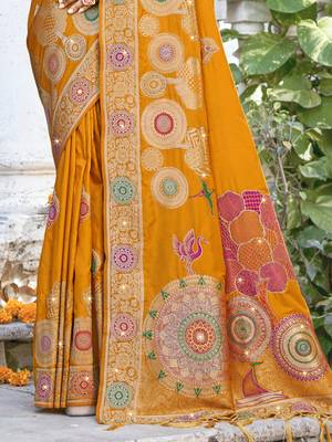 Sangam prints mustard silk woven work festival saree 3