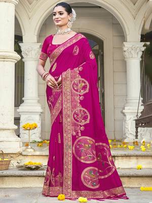 Sangam prints rani silk woven work festival saree 1