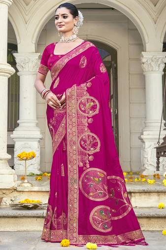 Sangam prints rani silk woven work festival saree