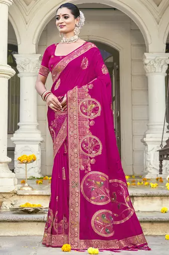 Sangam prints rani silk woven work festival saree