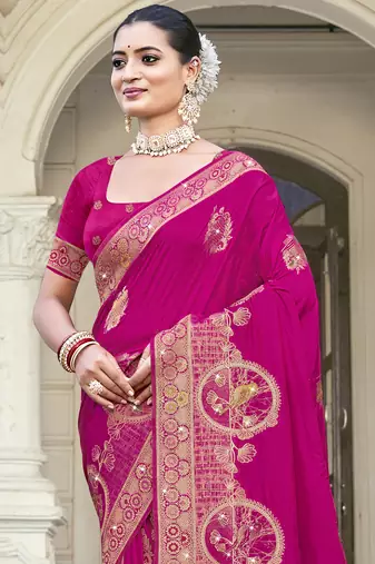 Sangam prints rani silk woven work festival saree