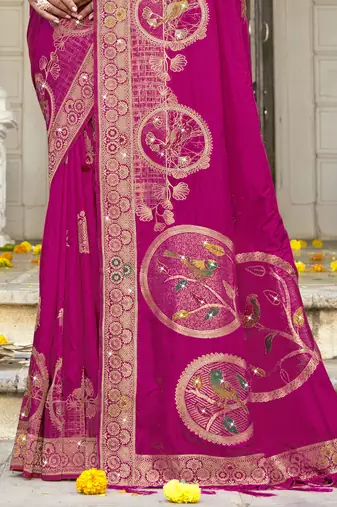 Sangam prints rani silk woven work festival saree