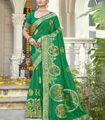 Sangam prints green silk woven work festival saree