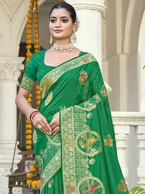Sangam prints green silk woven work festival saree 2