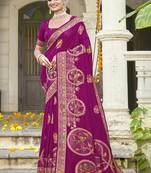 Sangam prints magenta silk woven work festival saree