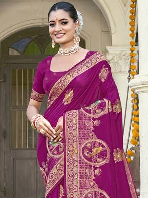 Sangam prints magenta silk woven work festival saree 2