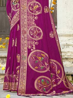 Sangam prints magenta silk woven work festival saree 3