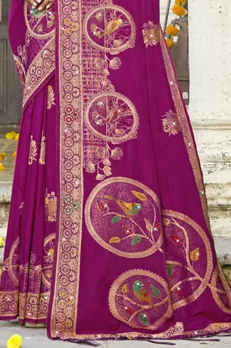 Sangam prints magenta silk woven work festival saree