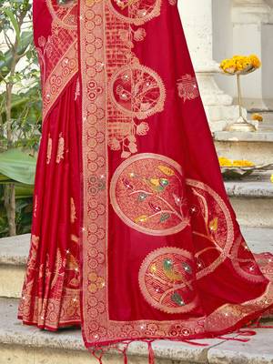 Sangam prints red silk woven work festival saree 3