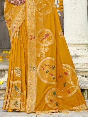 Sangam prints mustard silk woven work festival saree 3