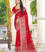 Sangam prints red silk woven work festival saree