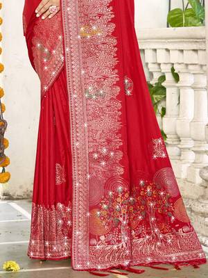 Sangam prints red silk woven work festival saree 3