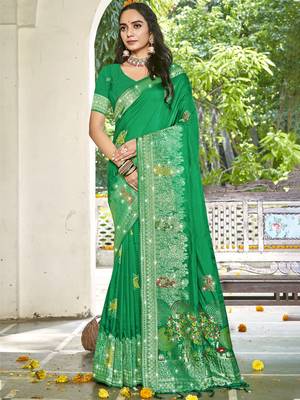 Sangam prints green silk woven work festival saree 1