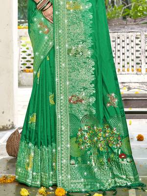 Sangam prints green silk woven work festival saree 3