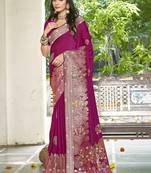 Sangam prints magenta silk woven work festival saree