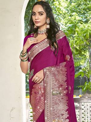 Sangam prints magenta silk woven work festival saree 2