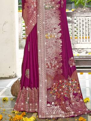 Sangam prints magenta silk woven work festival saree 3