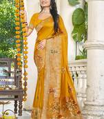 Sangam prints mustard silk woven work festival saree